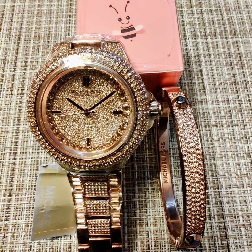Michael Kors Rose Gold Women's Watch and Bracelet Set